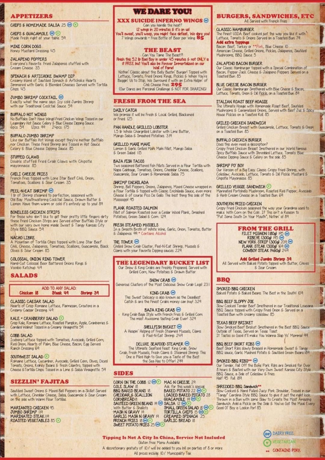 CLAW resturant menu