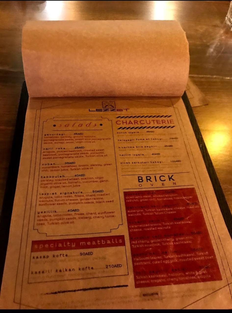 Lezzet Turkish resturant menu