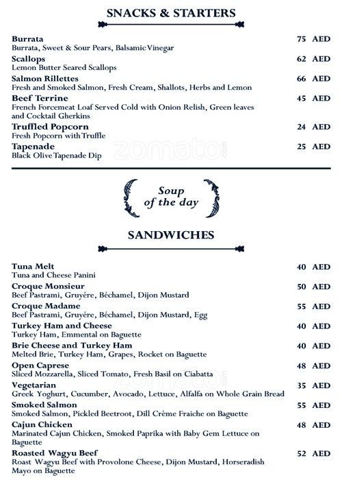 Bagatelle resturant Menu