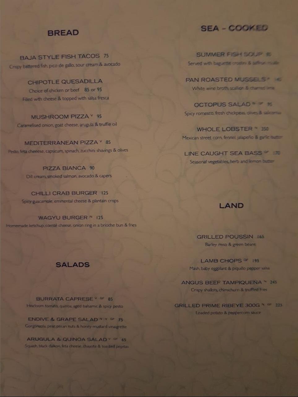 Scape Restaurant menu
