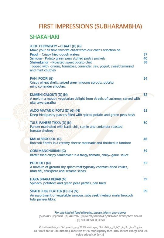 Ashiana Restaurant menu