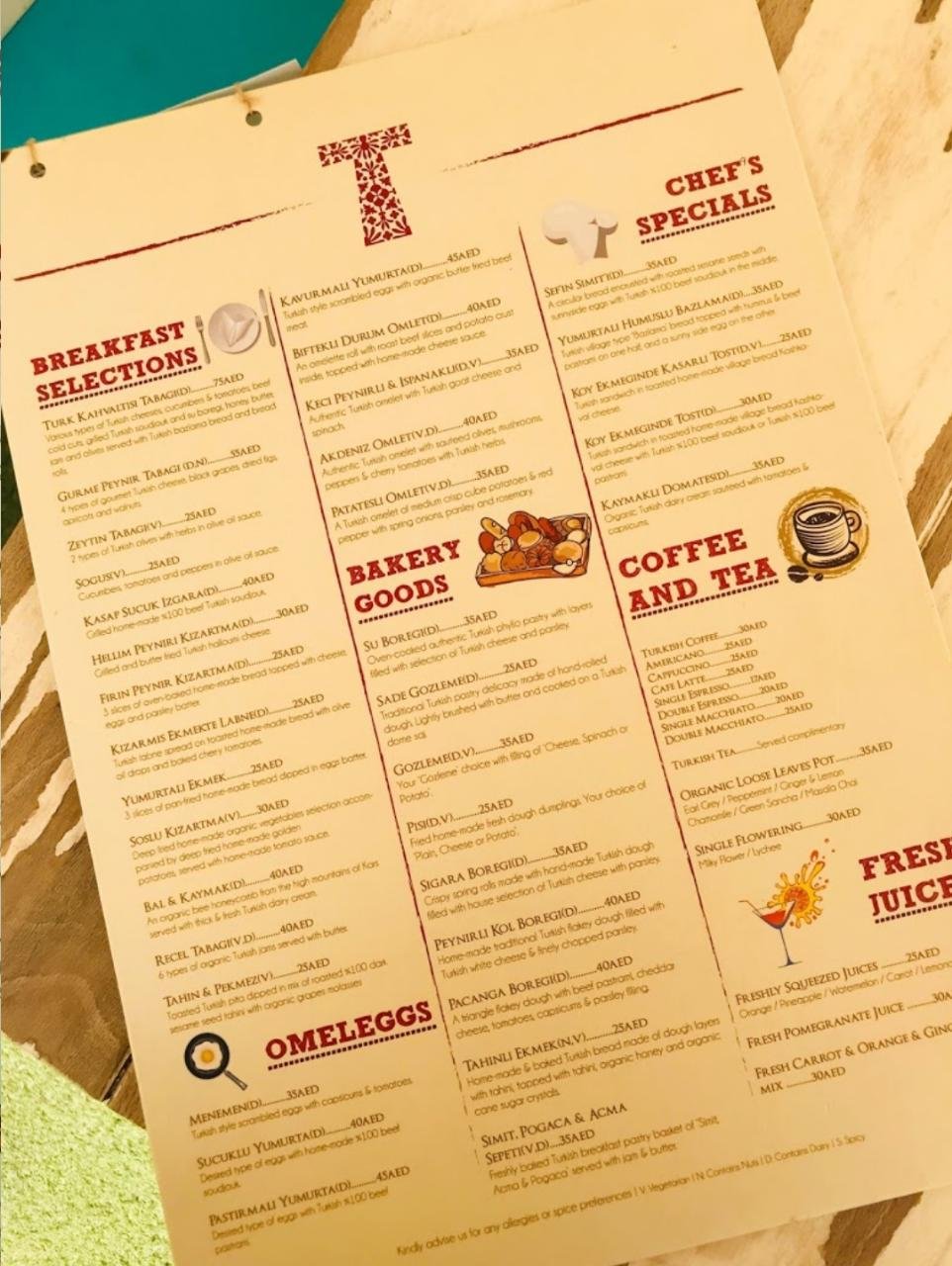 Kaftan resturant menu