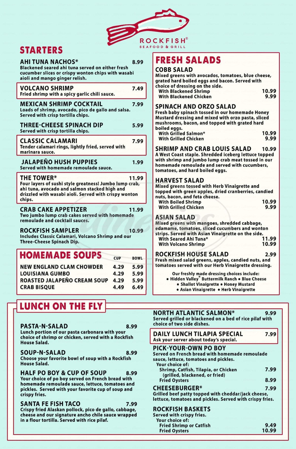 Rockfish resturant menu