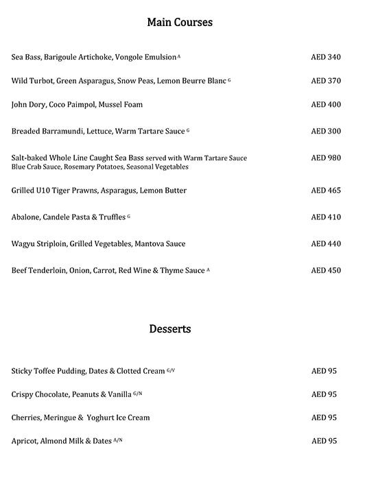 Al Mahara resturant menu