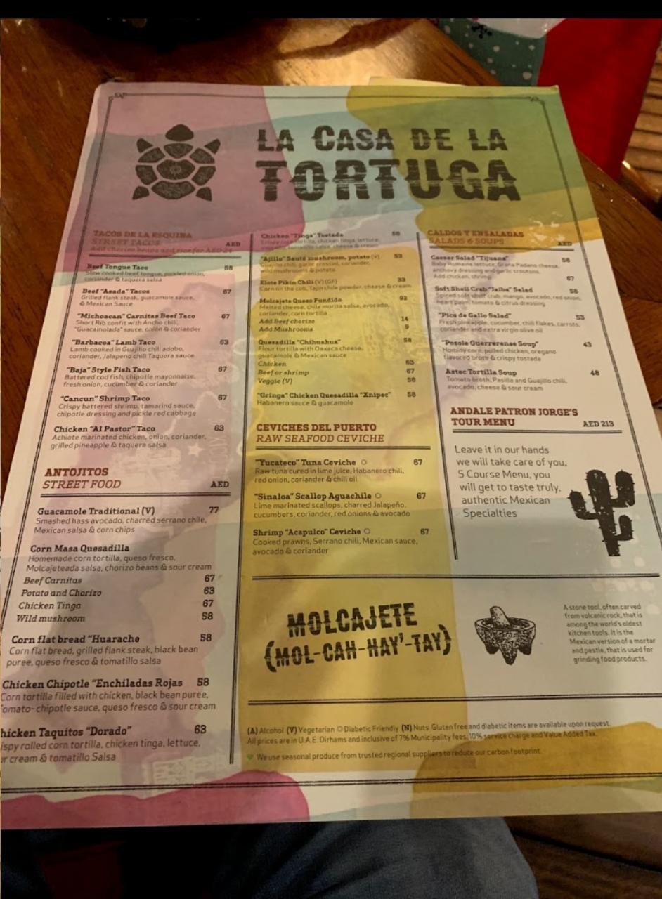 Tortuga resturant menu