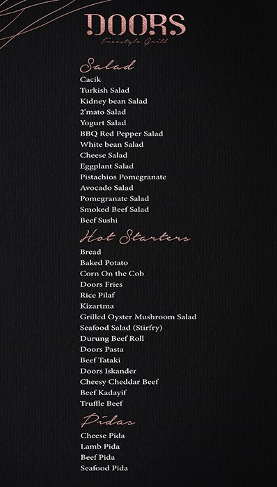 Doors Freestyle Grill resturant menu
