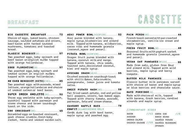 Cassette cafe Menu