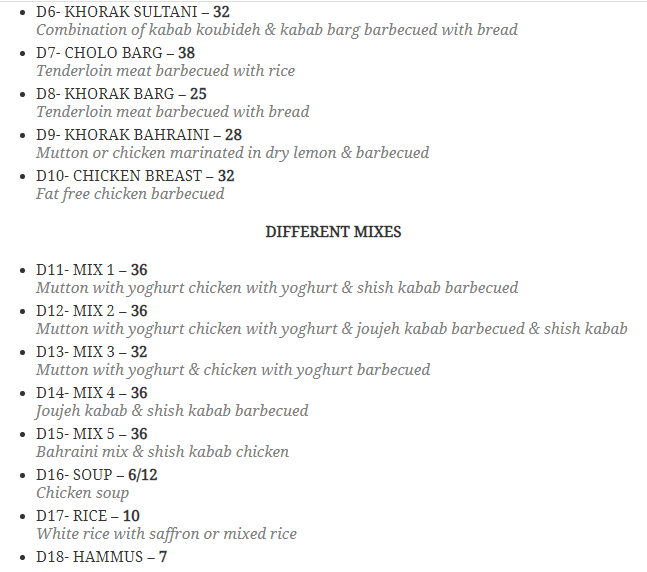 Astadi Kebab Restaurant menu