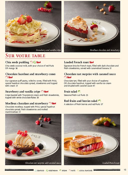 Paul resturant menu