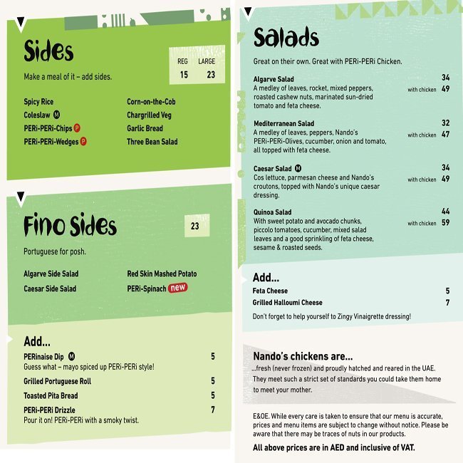 Nandos Menu