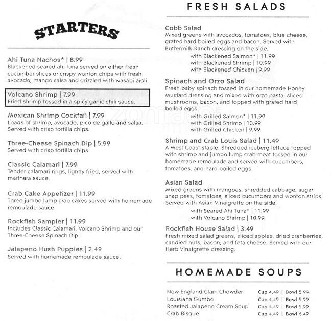 Rockfish resturant menu