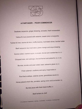 La Cantine du Faubourg resturant menu