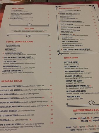 Bombay resturant menu