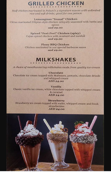 Paluto Restaurant menu