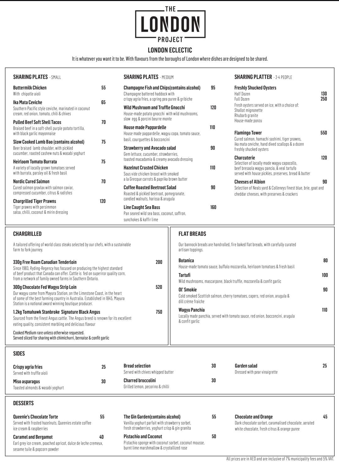 Menu of The London Project