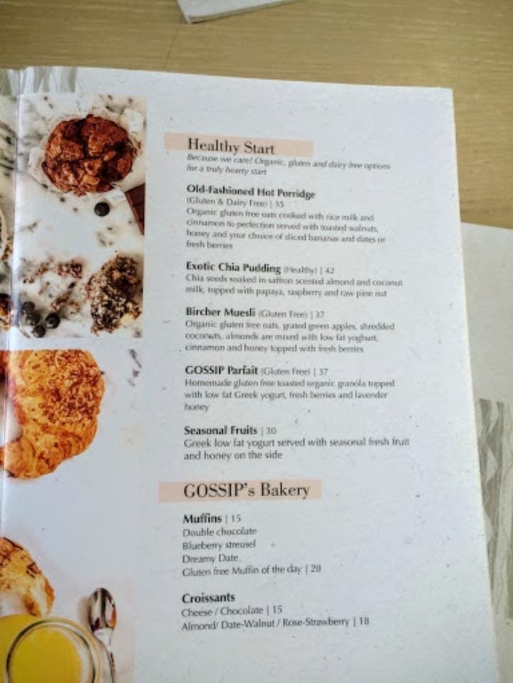 منيو Gossip Café دبي