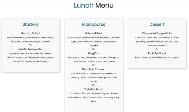 Dinner In The Sky Menu