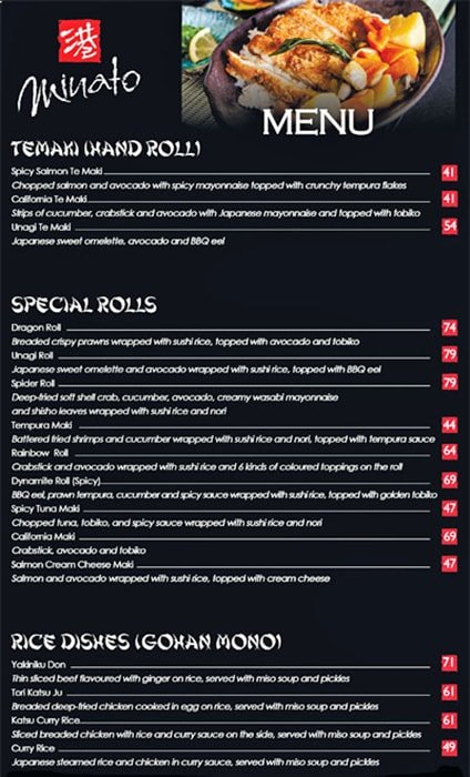 Minato resturant menu