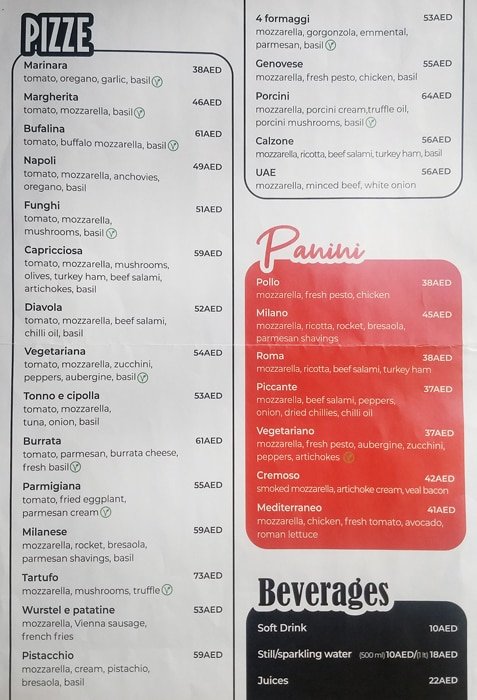 Rossovivo Menu.