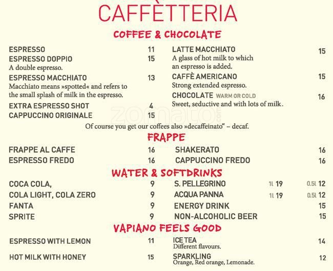 Vapiano Menu