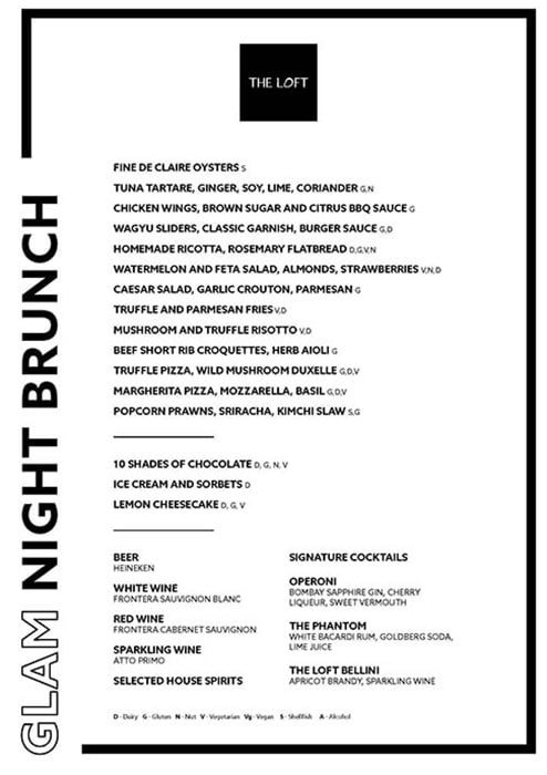 The Loft at Opera Menu