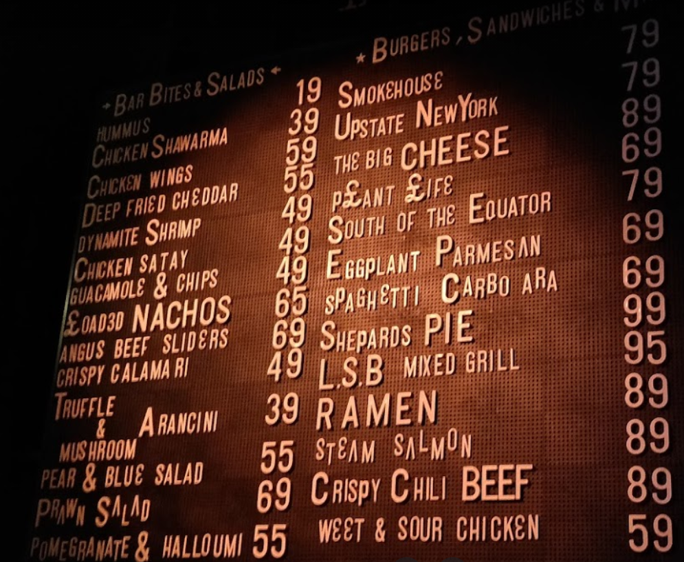 Lock, Stock & Barrel JBR menu