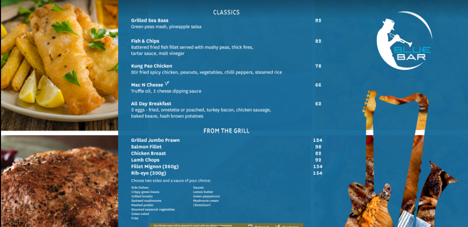 منيو كافيه Blue Bar  دبي 
