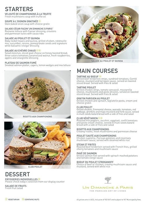 Un Dimanche à Paris Menu