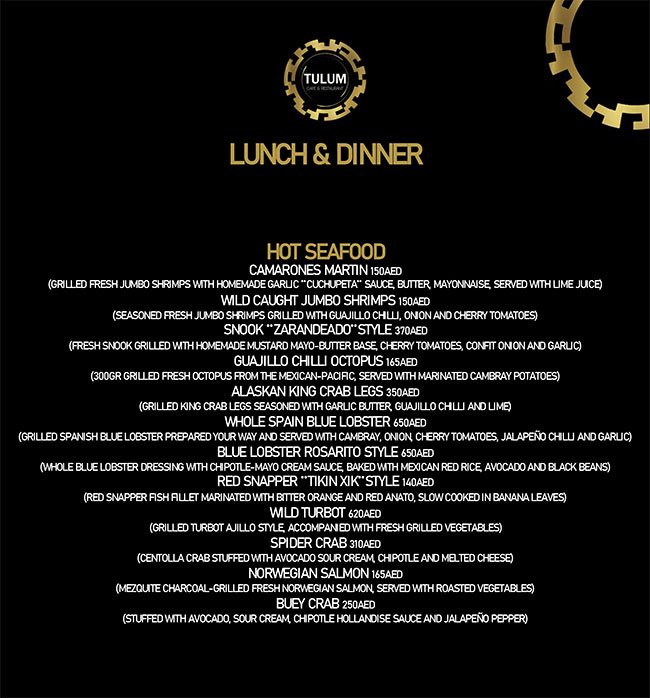 Tulum Restaurant Menu