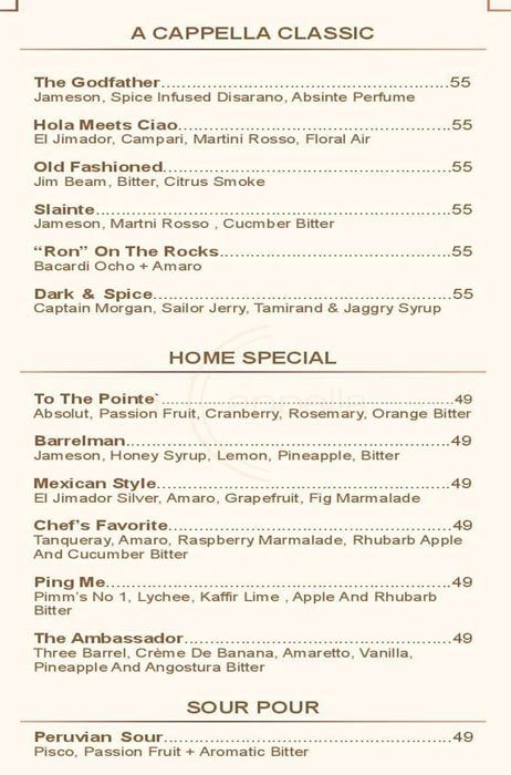A Cappella Menu