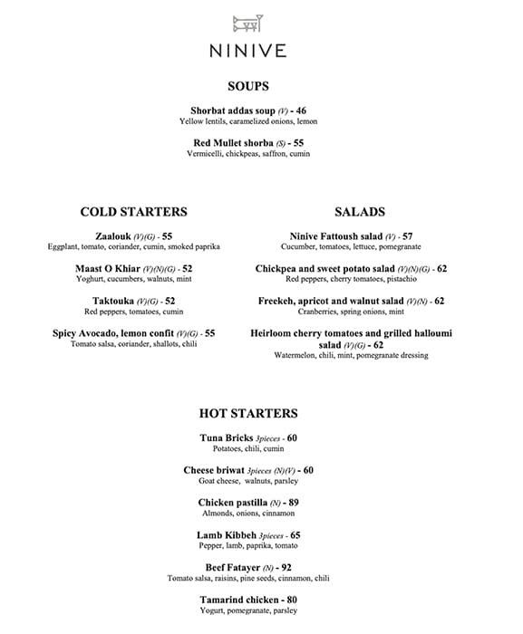 Ninive Menu