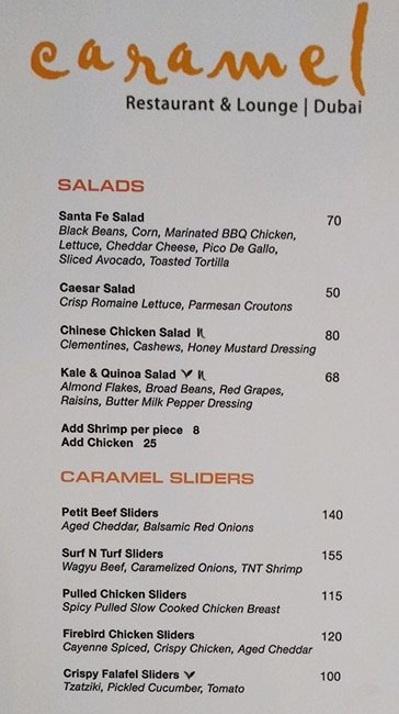 Caramel Restaurant & Lounge Menu