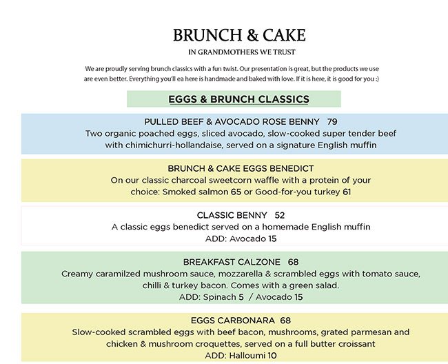 Brunch & Cake Menu