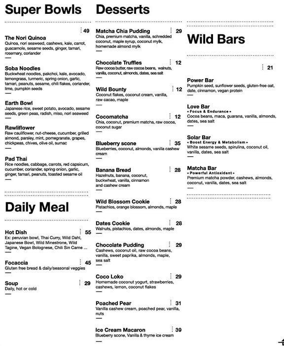 مطعم Wild & The Moon منيو دبي