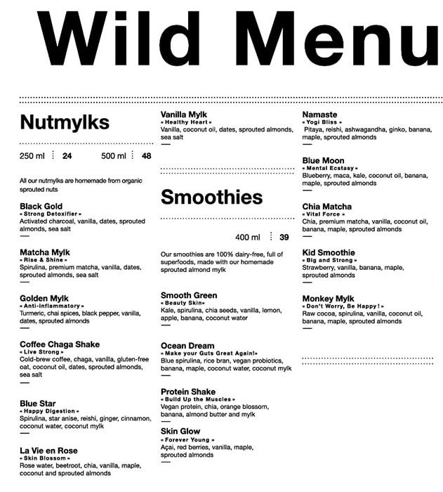 منيو مطعم Wild & The Moon