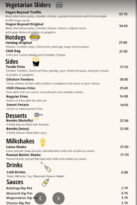 منيو مطعم بينز حصة البرشاء