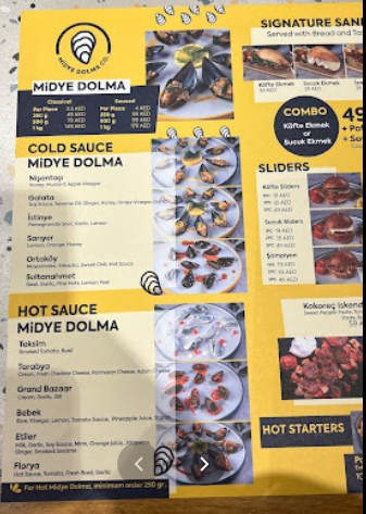 منيو مطعم Midye Dolma Co. دبي