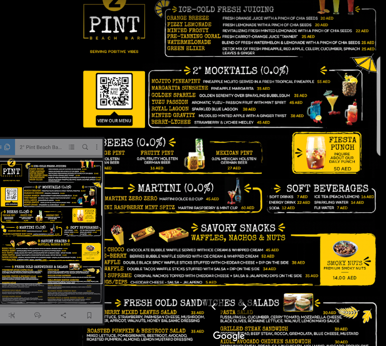منيو مطعم 2 Degrees Pint دبي
