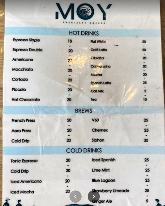 منيو MOY SPECIALTY COFFEE دبي