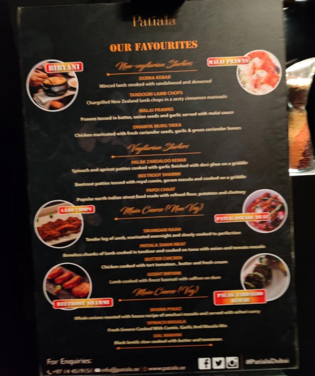 Patiala Restaurant menu