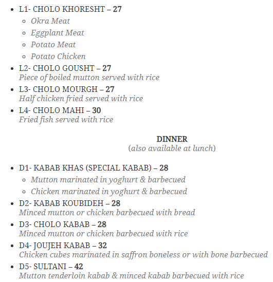 Astadi Kebab Restaurant menu