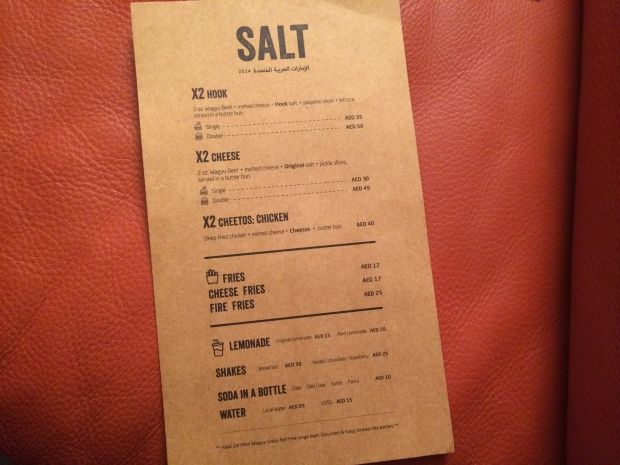 SALT resturant menu