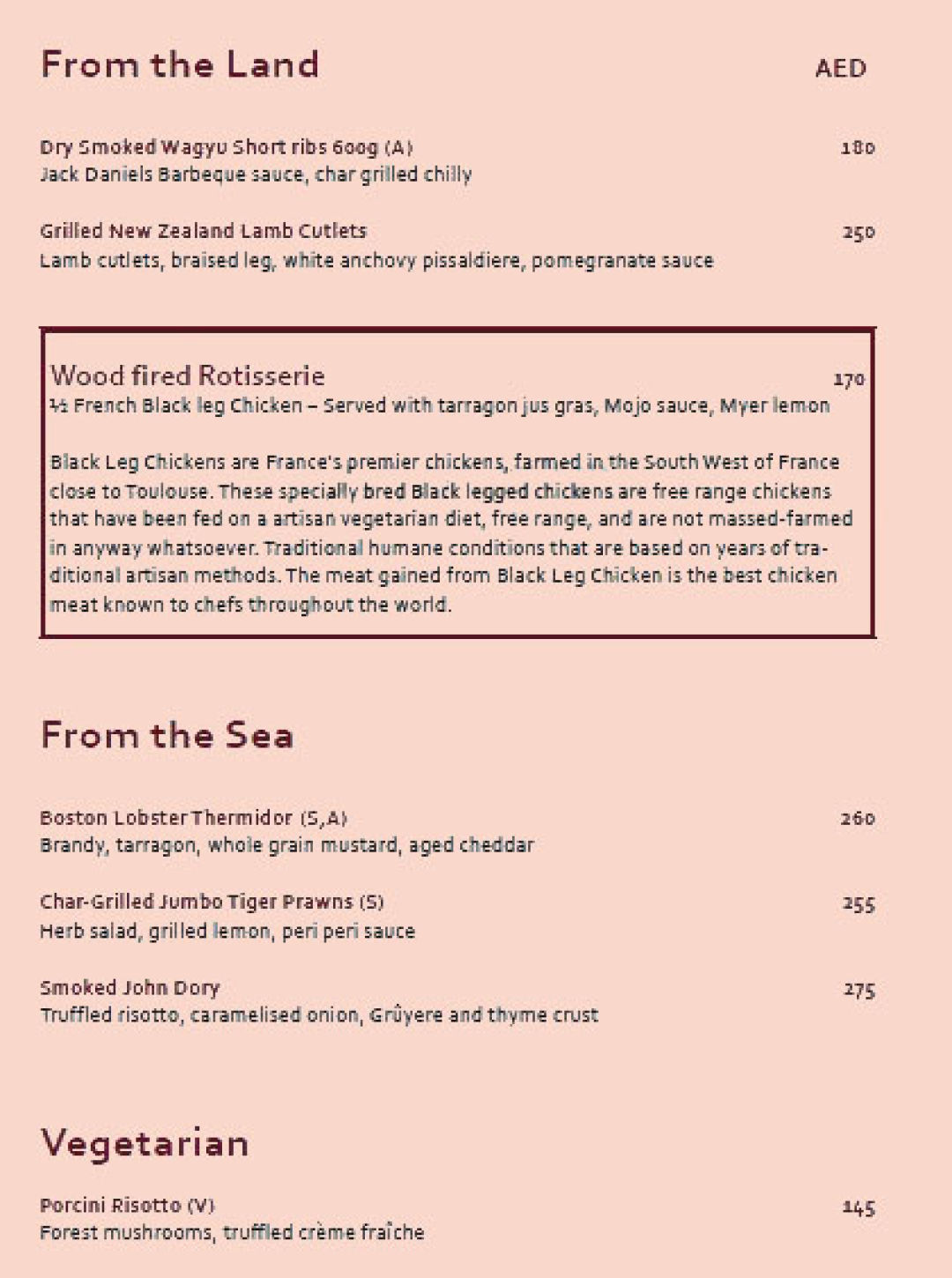 Seafire Steakhouse resturant menu