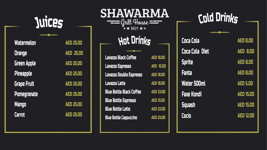 Shawarma Grill House restaurant menu