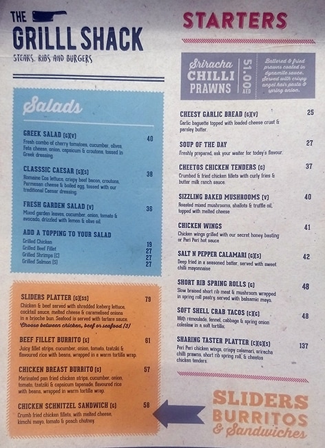 The Grill Shack resturant menu
