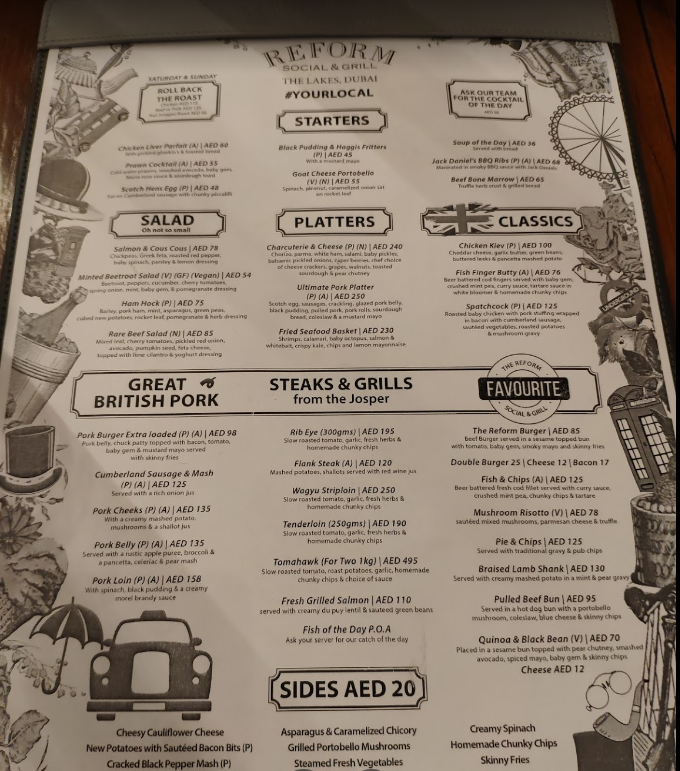 Reform Social & Grill menu