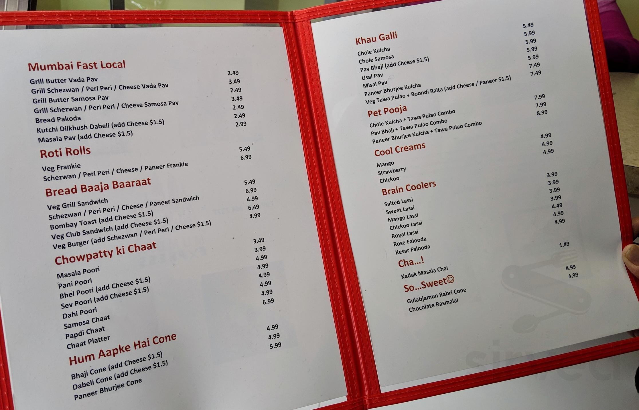 Mumbai Express menu