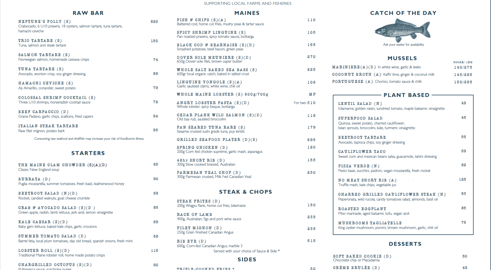 The MAINE Oyster Bar & Grill, JBR menu